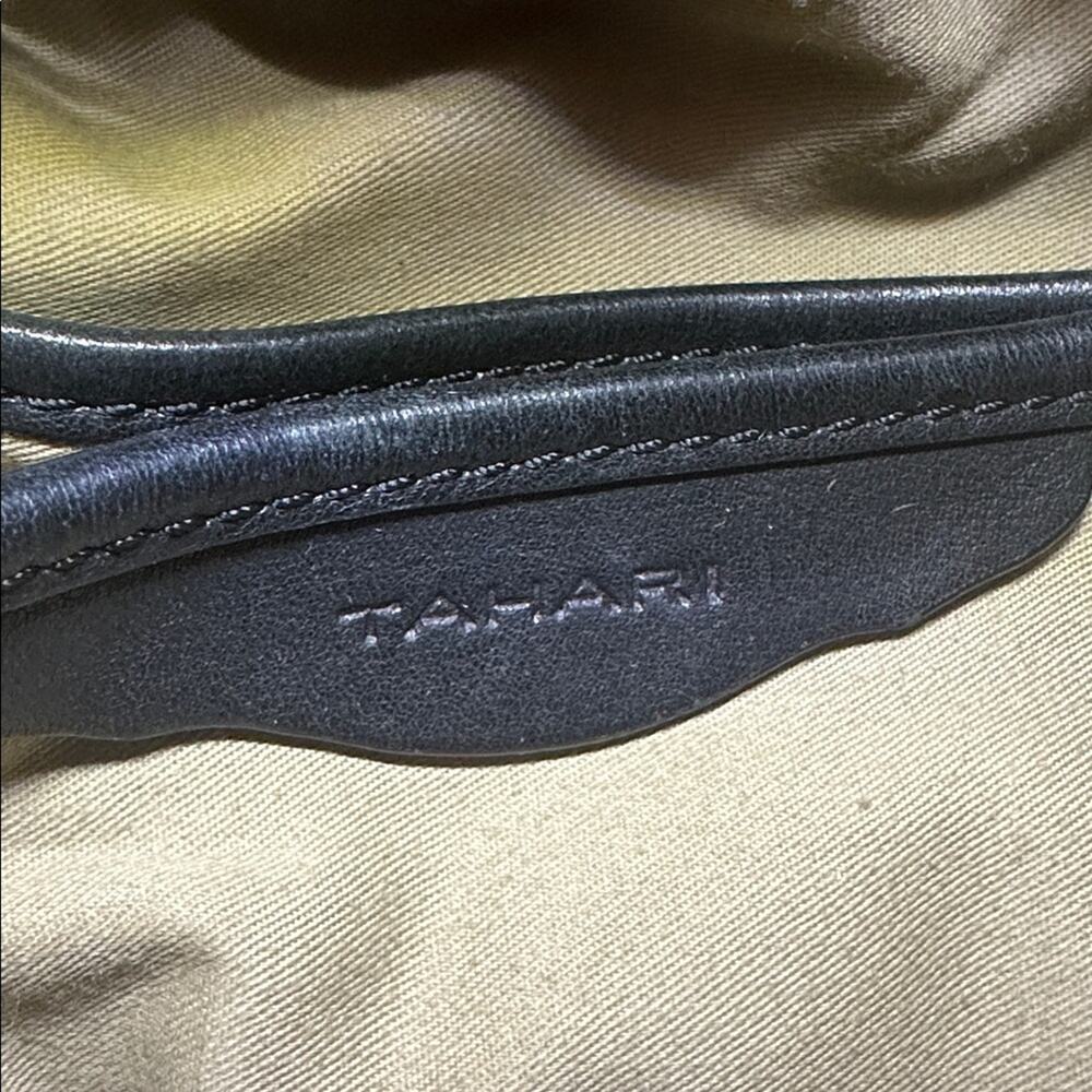 Tahari Black Leather Gold Chain Crossbody Bucket Bag - Picture 6 of 6
